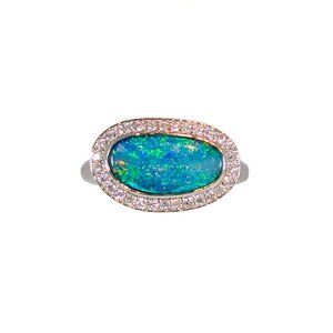 1.9cts Boulder Opal Ring in Solid 14K White Gold with Natural Diamond Accents